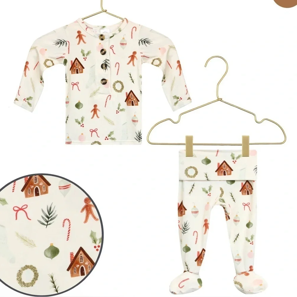 Lou Lou & co buddy holiday pajamas 12-24 months gingerbread Christmas 2 piece